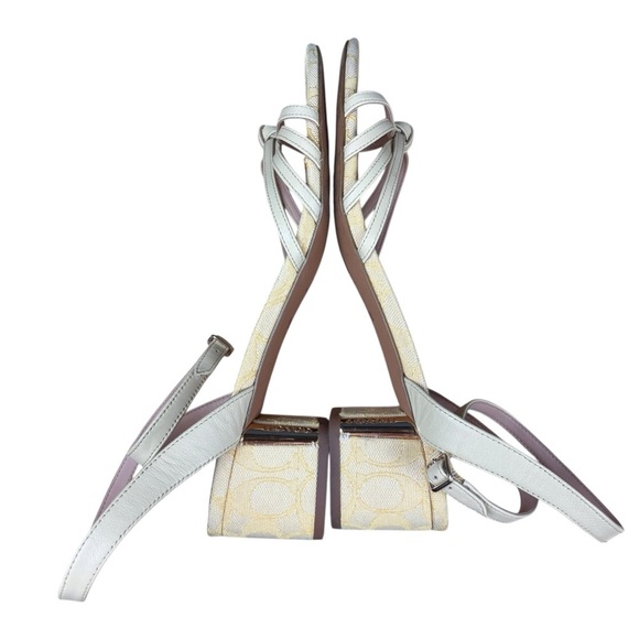 Coach Signature Jacquard Strappy Block Heel Sandals – Sz 11 (Yellow) (Pre-Owned) - Picture 11 of 13